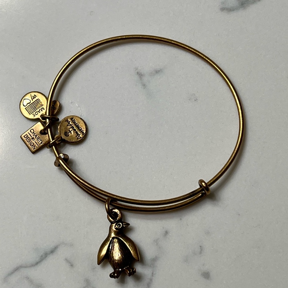 Alex and Ani Penguin Gold Charm Bracelet adjustable Bangle